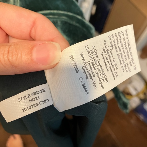 J. CREW Emerald Green VELVET PUFF SLEEVE BUTTON FRONT Square Neck Dress - Picture 10 of 12